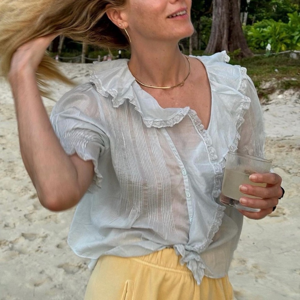 DÔEN Henri Top Alice Blue Ruffle Blouse
